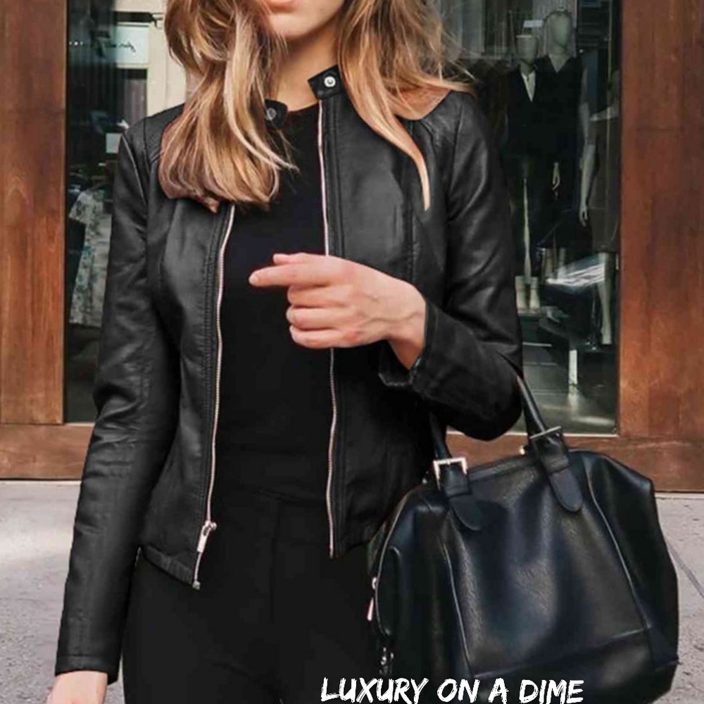 Elegant Black Leather Jacket for Women